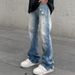 Men's Clothing Ripped Flared Jeans Men's Distressed Washed Ripped Flare Jeans - Vintage High Street Cleanfit Vibe Straight Denim Pants_mkmklike.com