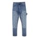 Men's Clothing High Street Fashion Stitching Washed Blue Cashew Flower Casual Skinny Jeans_mkmklike.com