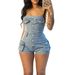 K European And American Women's Strapless Elastic Denim Jumpsuit_mkmklike.com
