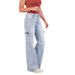Women's High Waist Cargo Jeans - Stretch Denim Utility Pants With Multiple Pockets, Straight Leg & Streetwear Style (Light Blue, S-XXXL)_mkmklike.com