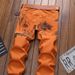Men's Clothing Printed Slim Fit Straight Leg Jeans With Chinese Style Pattern, Casual Men's Denim Trousers_mkmklike.com