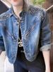 Chicco Chicco Denim Jacket New Autumn Stand Collar European Style Rhinestone Small Short Women's Fashion_mkmklike.com