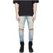 Men's High Street Slim Fit Jeans European American Kanye West Style Large Ripped Knee Elastic mid Waist Long Pants Trendy Black Blue_mkmklike.com