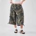 Women's Cargo Denim Capri Pants, Military Camo Print Straight Leg Cropped Jeans With Multiple Pockets, Retro American Style Casual Trousers_mkmklike.com
