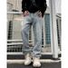 Men's Hip-Hop Streetwear Jeans - Vintage Wide-Leg Denim Pants With All-Over Print, High-Waisted Loose Fit For Urban Vibe (Black/Blue, S-3XL)_mkmklike.com