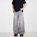Unisex Smoky Gray Solid Color High Waist Straight Leg Jeans Loose Wide Leg Floor Length Versatile Long Pants American Retro High Street Style_mkmklike.com