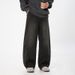 Men's Distressed Retro Split Design Washed Scimitar Jeans High Street Style Straight Loose Casual Long Pants Spring Fashion_mkmklike.com