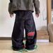 Cross-border European And American High Street Embroidered Jeans For Men, Trendy Hip-hop Rock Loose Wide-leg Vintage_mkmklike.com