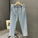 Men's Style Elasticated Jeans Summer Thin Loose Straight Leg Cropped Wide Leg Casual High Street Retro_mkmklike.com