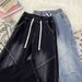 Vintage Rope Detail Men's Jeans - Relaxed Fit Straight Leg Casual Trousers For Summer, Streetwear Style, Multiple Sizes (Black/Blue)_mkmklike.com