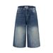 Men's Clothing Washed Retro Blue High Grade Cat Whisker Design Men's Loose Denim Cropped Trousers_mkmklike.com