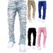 Suitable For All Seasons Men's Fashion Trendy INS Elastic Fringe Patch Denim Flared Pants_mkmklike.com