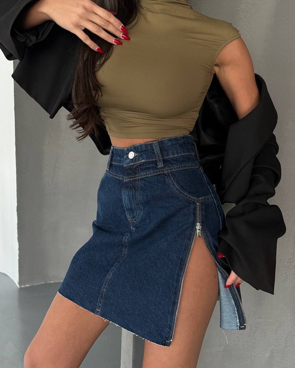 European Style Women's Irregular High-waisted Denim Skirt Women's Spring And Summer Design Sense Zipper Ins Style Skirt_mkmklike.com