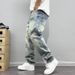 2026 New High-end Graffiti Hand-painted Ruffian Handsome Trendy Brand Ins American Jeans Men's Loose Small Straight Spring And Autumn Long Pants_mkmklike.com