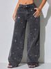 Low-Rise Distressed Jeans For Women – Rhinestone Embellished Button-Fly Straight Leg Denim Pants (S-XXL, 3 Washes)_mkmklike.com