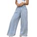 Light Blue Washed Wide Leg Jeans for Women Elastic Waist Vertical Stripe Design Loose Fit Versatile YT02_mkmklike.com