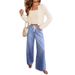 Women's High Waist Drawstring Wide Leg Jeans - Stretchy Denim Pants For Casual & Streetwear Fashion (Available In Blue, Sizes L-XL)_mkmklike.com