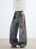 3D Three Dimensional Digital Printing Pants Chain Washed Ink Distressed Retro Wide Leg Straight Denim Trousers_mkmklike.com