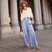 Women's High Waist Drawstring Wide Leg Jeans - Stretchy Denim Pants For Casual & Streetwear Fashion (Available In Blue, Sizes L-XL)_mkmklike.com