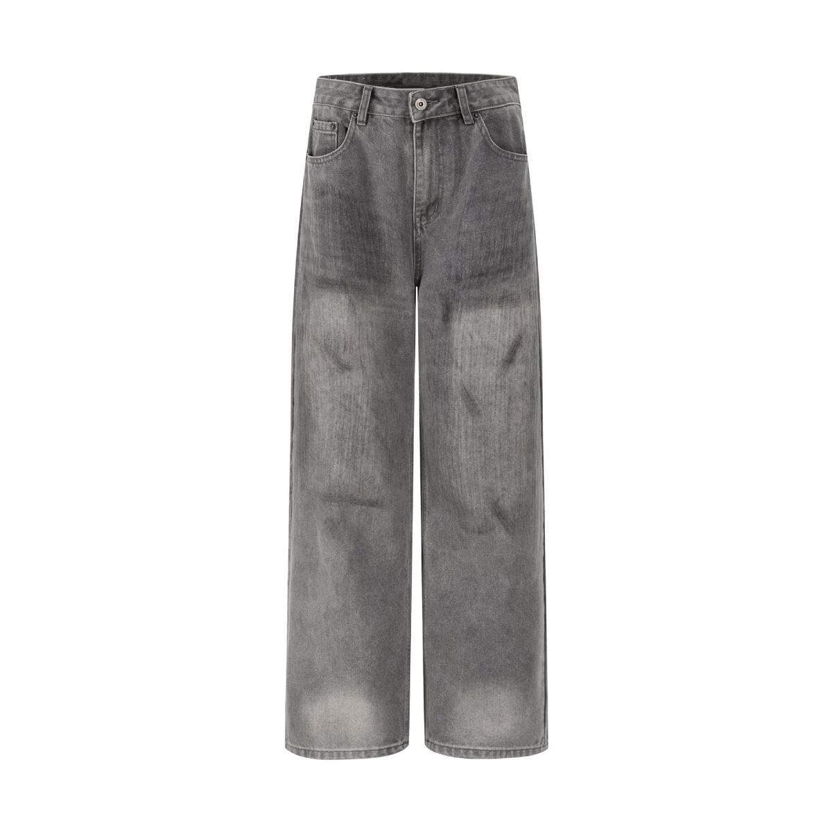 Vintage Washed Clean Fit Jeans – Unisex Oversized, 80% Cotton, Mid-Rise, Distressed Chic, Utility Pockets, Grey, S-XL_mkmklike.com