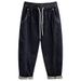 Spring Style Washed Denim Jeans For Men Stitching Durable Drawstring Loose Fit Casual Fashionable Versatile Pants_mkmklike.com