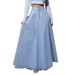 Design Sense Single Button Denim Skirt Women Retro Stylish Big Swing A-line Skirt_mkmklike.com
