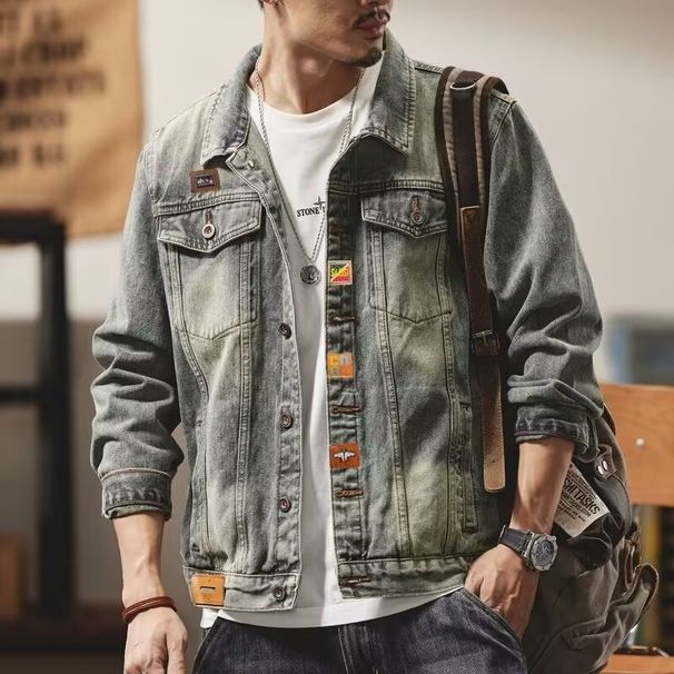 Loom Vintage Retro Denim For Men Spring And Autumn European Style Badge Large Size Pilot Motorcycle Jacket_mkmklike.com