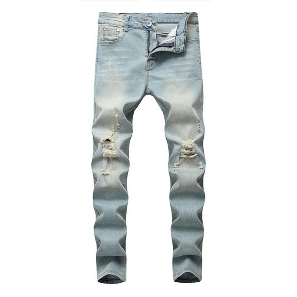 Men's Retro Washed Denim Jeans Slim Fit Trousers Ripped Fashion Jeans For Youth_mkmklike.com