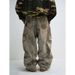 Men's Clothing High Street Retro Washed Tie Dyed Distressed Jeans For Men And Women Autumn High Waist Straight Wide Leg Mopping Trousers_mkmklike.com