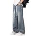 Men's Retro Washed Wide Leg Jeans Splatter Paint Casual Trousers High Street Plus Size Trendy Autumn Wear_mkmklike.com