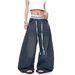 American West Coast Style Design Patchwork Fake Two-Piece Jeans For Men And Women High Waist Loose Wide-Leg Scimitar_mkmklike.com