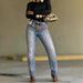 High Waist Slim Fit Rhinestone Embellished Skinny Jeans Straight Leg Women's Denim Jeans_mkmklike.com