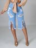 K New Tassel Elastic Ripped Jeans For Women, Mid Length Pants_mkmklike.com