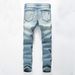 Men's Clothing New Denim Slightly Elastic Knee Ripped Jeans Trendy Street_mkmklike.com