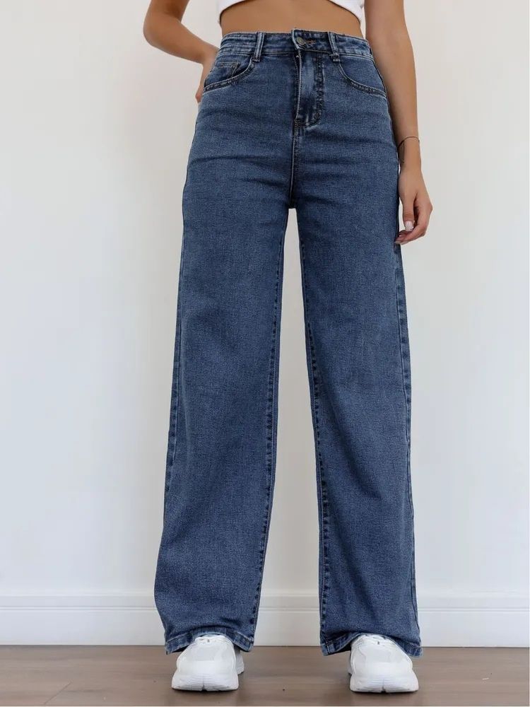 Trendy Girl Closet Cross-Border 2025 New European And American Style Solid Color Straight High-Waist Women's Casual Washed Jeans_mkmklike.com