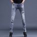 Men's Stretch Skinny Jeans With Printed Design - Slim Fit Denim Pants For Teen Boys, Comfortable & Stylish Casual Wear_mkmklike.com