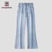 Spring/Summer New Men's American High Street Micro Horn Jeans Loose Water Washable Versatile Elastic Waist Rubber Pants_mkmklike.com