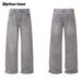 14.2oz Premium Washed Grey Relaxed Wide-Leg Jeans – Vintage High-Waisted Straight & Flared Denim Pants For Men & Women_mkmklike.com