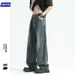 Men's Wide Leg Straight Jeans - Relaxed Fit High Street Denim Pants For Casual & Workwear (Retro Blue, Black, Teal)_mkmklike.com