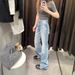 Plus Size American Washed Straight Leg Jeans For Women, New Spring Style, Slim Fit, Loose Fit, High Waist, Versatile, Floor Length Pants_mkmklike.com