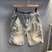 Men's Summer Denim Shorts Retro Style With Large Hole Elastic Loose Slim Straight Patch Detailing_mkmklike.com