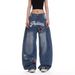 American Retro High Street Star Embroidered Jeans For Women Summer New Loose Casual Scimitar Women's Floor-Length Pants_mkmklike.com