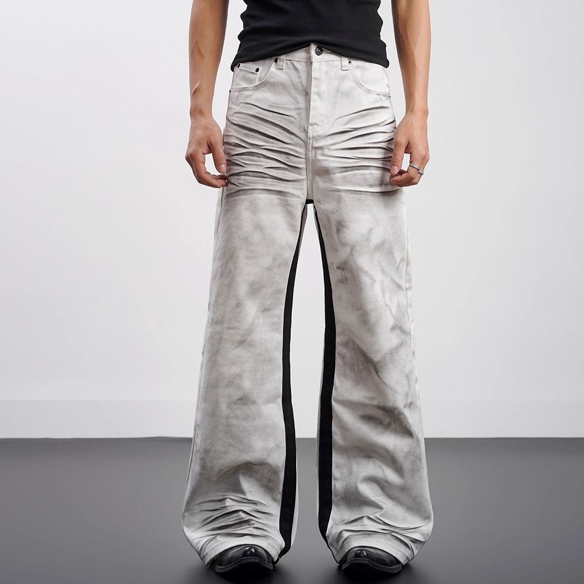 Streetwear Distressed Jeans - Unisex Vintage Washed Wide-Leg Denim Pants With Cleanfit Aesthetic (Light Grey, S-3xl)_mkmklike.com