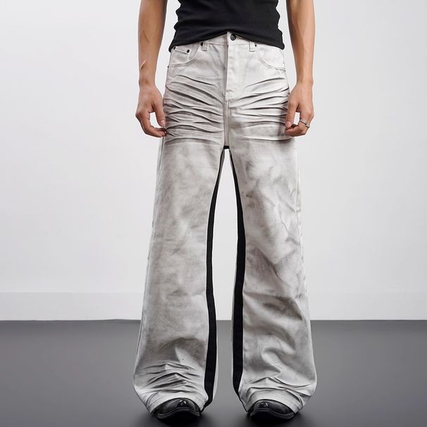 Streetwear Distressed Jeans - Unisex Vintage Washed Wide-Leg Denim Pants With Cleanfit Aesthetic (Light Grey, S-3xl)_mkmklike.com