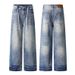 American High Street Washed Lace-Up Jeans For Men, Versatile Vintage Striped Casual Straight Pants_mkmklike.com