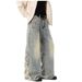 Men's Clothing Retro Washed Old Wide Leg Jeans Men And Women Street Loose Straight Design Pants_mkmklike.com