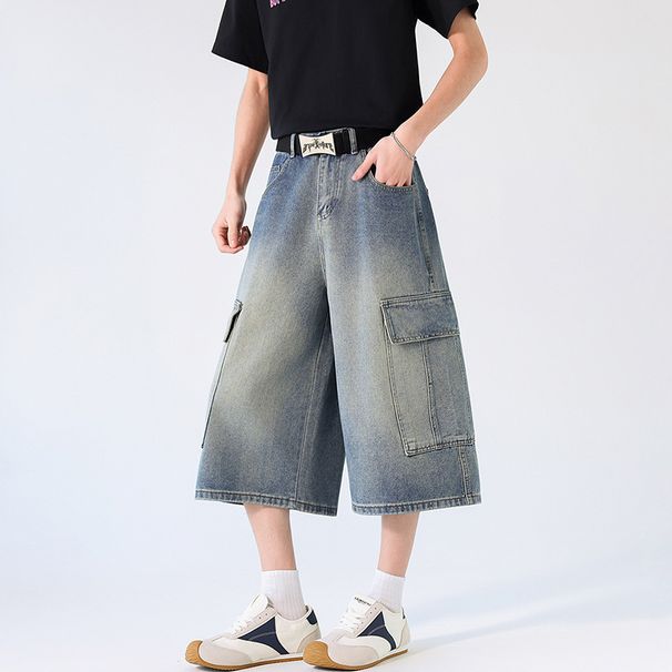 2026 Cowboy|European And American Multi-pocket Skateboard Hip-hop Denim Shorts Men, Trendy Loose-fitting Mid-length_mkmklike.com