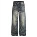 Retro Washed Whisker Gradient Jeans American Style Trendy Straight Leg Design for Men And Women Casual Cool Blue mid Waist Zipper Fly_mkmklike.com