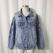Vintage Distressed Denim Jacket For Women – Oversized Long Sleeve Coat With Ripped Details, Casual Streetwear, Cotton Blend (XS/S/M/L)_mkmklike.com