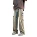 Trendy Men's Summer Jeans Hip Hop High Street Style Personalized Letter Print Midweight Cotton Wide Leg Trousers Black Blue_mkmklike.com